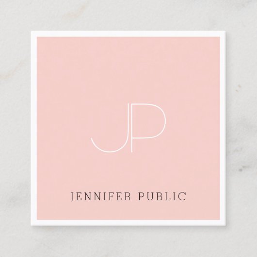 Professional Creative Monogram Modern Blush Pink Vierkante Visitekaartje (Voorkant)