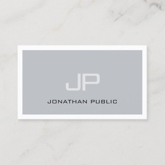 Professional Creative Monogram Modern Gray Plain Visitekaartje (Voorkant)
