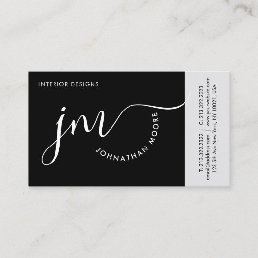 Professional Curvature Black White Script Monogram Visitekaartje (Voorkant)