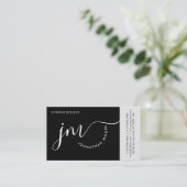 Professional Curvature Black White Script Monogram Visitekaartje (Staand voorkant)