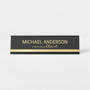 Professional Elegant Black en Gold Bureau Naambordje