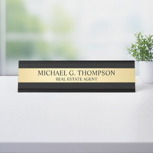 Professional Elegant Black en Gold Bureau Naambordje
