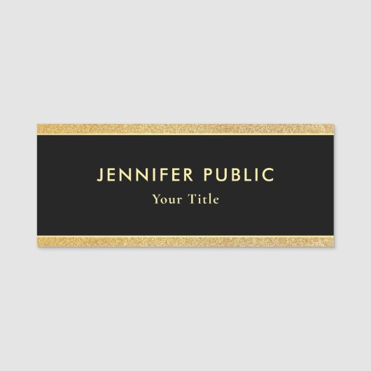 Professional Elegant Black en Gold Glitter Trendy Naamplaatje (Voorkant)