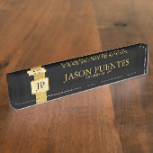Professional Elegant Black & Gold met monogram Naambordje (Zijkant)