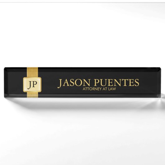 Professional Elegant Black & Gold met monogram Naambordje (Voorkant)