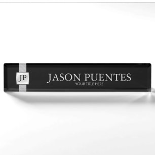 Professional Elegant Black & Silver met monogram Naambordje