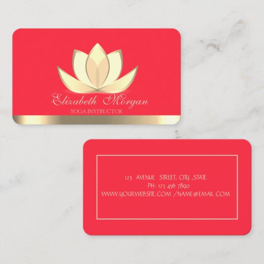 Professional Elegant Gold Lotus, Yoga Red Visitekaartje (Voorkant / Achterkant)
