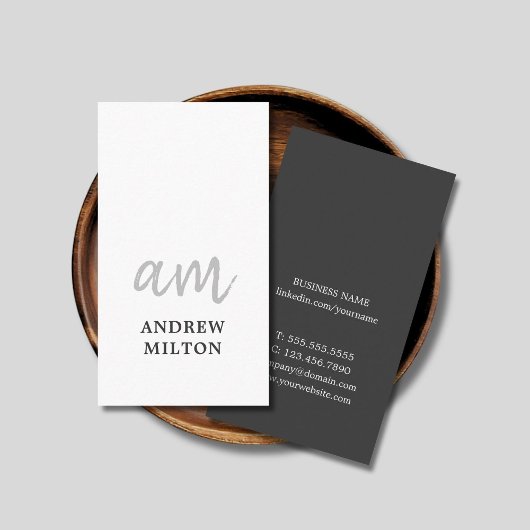 Professional Elegant GreyWhite Monogram Consultant Visitekaartje