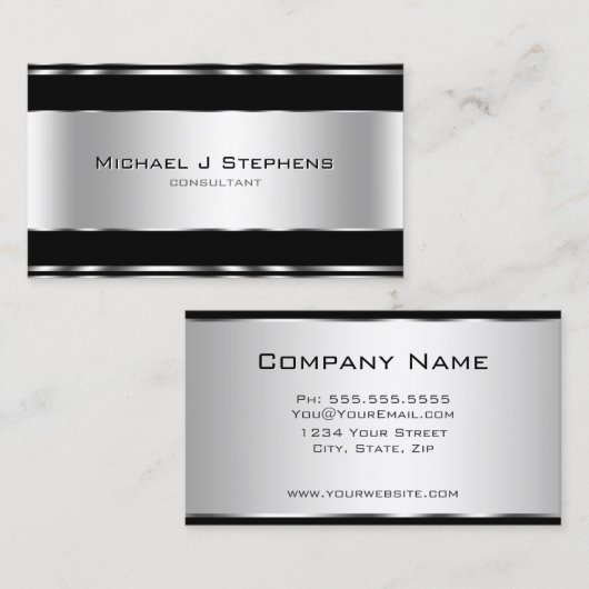 Professional Elegant Modern Black en Silver Visitekaartje (Voorkant / Achterkant)