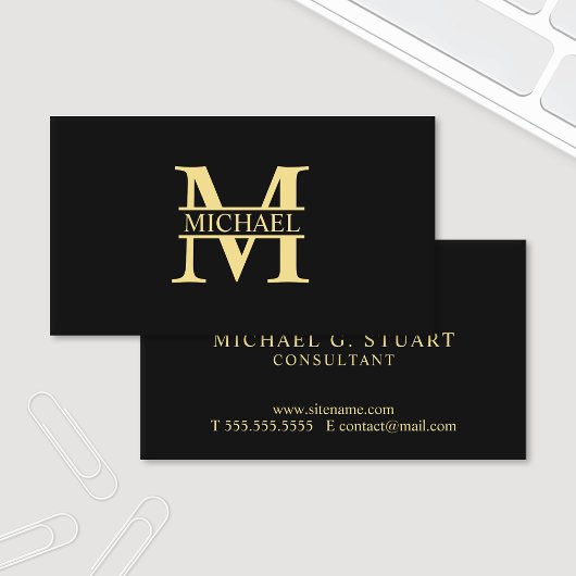 Professional Elegant Monogram Black en Gold Visitekaartje