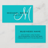 Professional Elegant Monogram Plain Turquoise Visitekaartje (Voorkant / Achterkant)