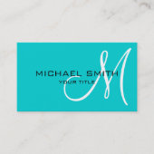 Professional Elegant Monogram Plain Turquoise Visitekaartje (Voorkant)