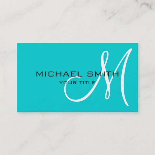 Professional Elegant Monogram Plain Turquoise Visitekaartje (Voorkant)