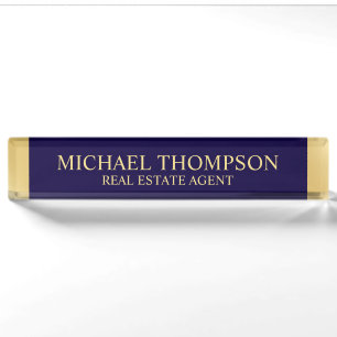 Professional Elegant Navy Blue en Gold Naambordje