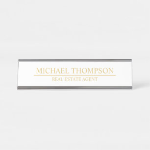Professional Elegant White en Gold Bureau Naambordje