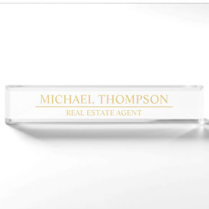 Professional Elegant White en Gold Naambordje