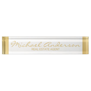 Professional Elegant White en Gold Naambordje