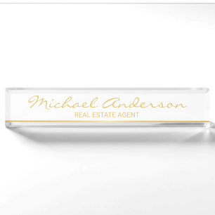 Professional Elegant White en Gold Naambordje