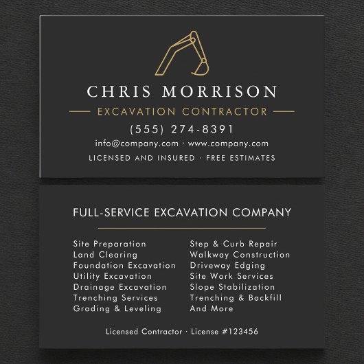 Professional Excavation Services Contractor Visitekaartje