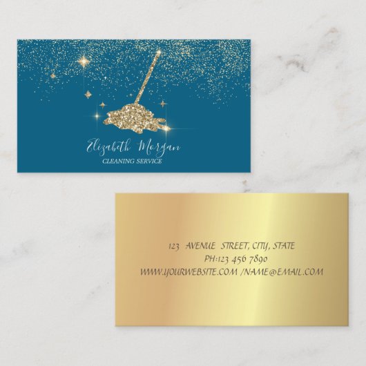 Professional Gold Confetti Glitter Broom Visitekaartje (Voorkant / Achterkant)
