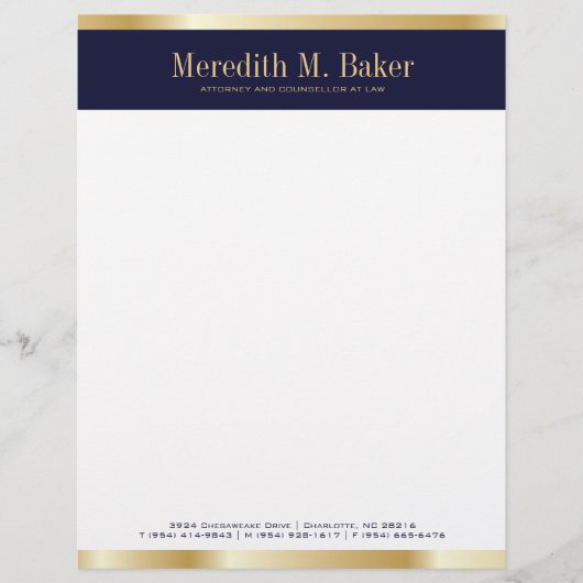 Professional Gold en Navy Letterhead Persoonlijk Briefhoofd (Voorkant)