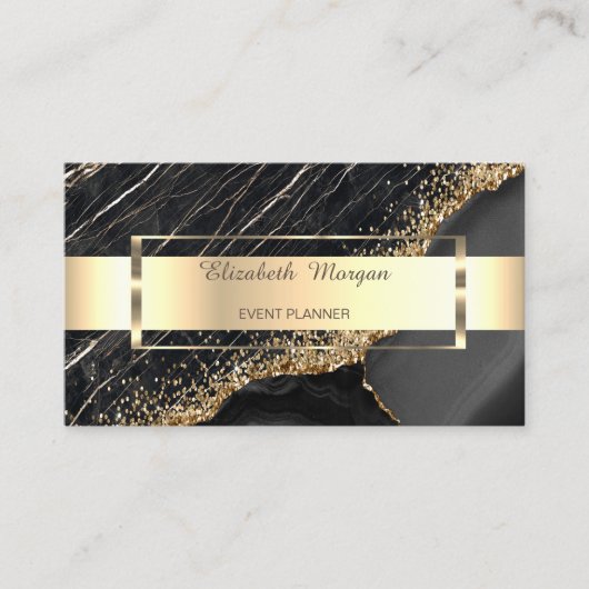 Professional Gold Stripe Black Marble Sequins Visitekaartje (Voorkant)