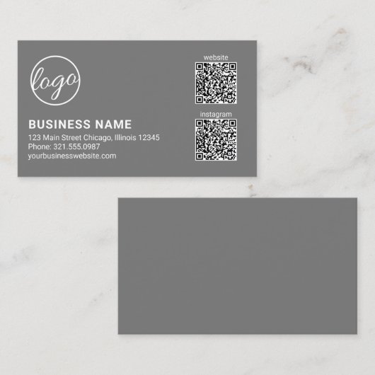 Professional Gray Logo QR Code Modern Visitekaartje (Voorkant / Achterkant)