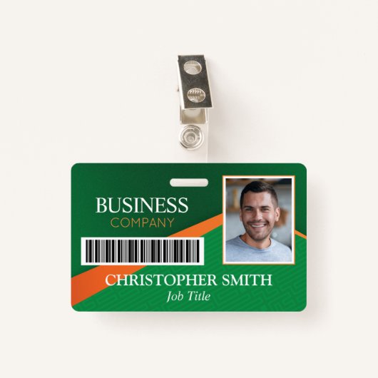 Professional Green Staff ID Badge (Voorkant met clip)