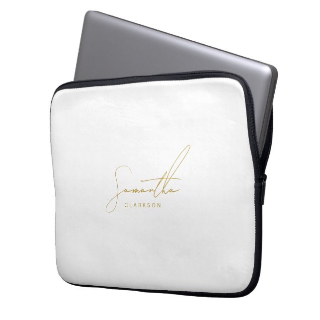 Professional Handwritten Gold Script Typography Laptop Sleeve (Voorkant Links)