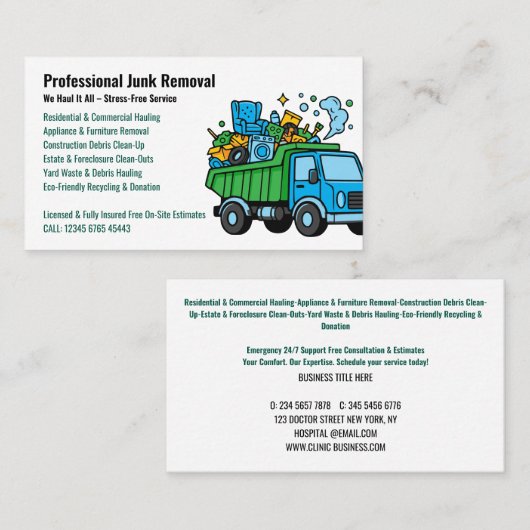 Professional Junk Removal & Hauling Services Visitekaartje (Voorkant / Achterkant)