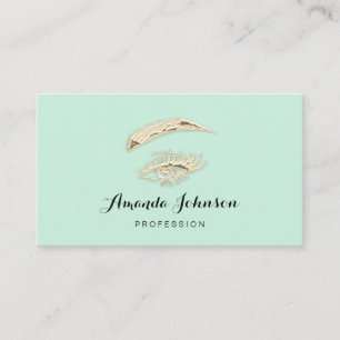 Professional Lashes Brows Makeup Logo Gold Green Visitekaartje