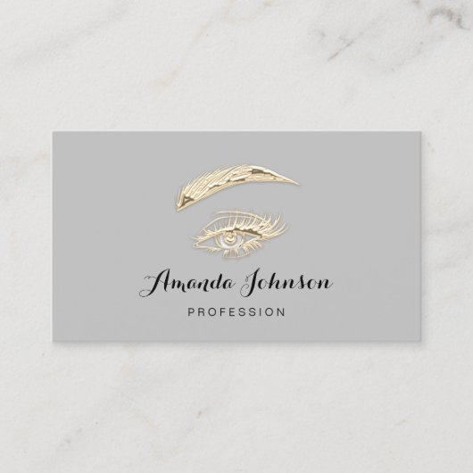 Professional Lashes Brows Makeup Logo Gold Grey Visitekaartje (Voorkant)