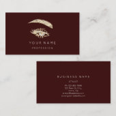 Professional Lashes Brows Makeup Logo Gold maroon Visitekaartje (Voorkant / Achterkant)