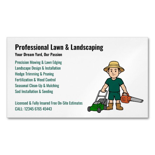 Professional Lawn Care Landscaping Service Magnetisch Visitekaartje (Voorkant)