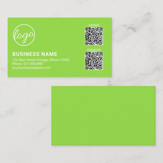 Professional Lime Green Logo QR Code Modern Visitekaartje (Voorkant / Achterkant)