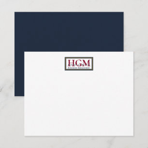 Professional Logo Navy Burgundy Gold Monogram Notitiekaartje
