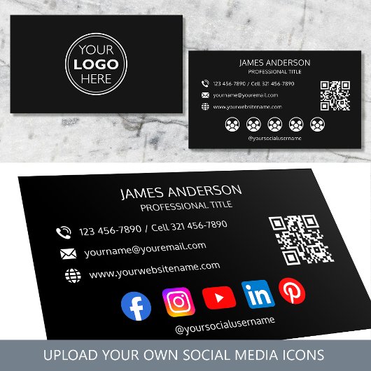Professional Logo Social Media QR Code Black Visitekaartje
