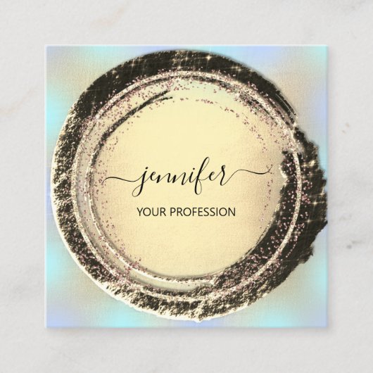 Professional Makeup Blue Gold Modern Square Vierkante Visitekaartje (Voorkant)