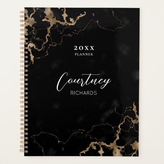 Professional Marble Black Gold Logo Business 2023 Planner (Voorkant)