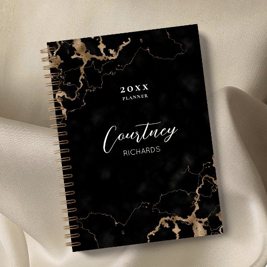 Professional Marble Black Gold Logo Business 2023 Planner