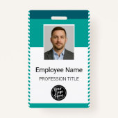 Professional Modern Geometric Teal Stripes Staff Badge (Voorkant)