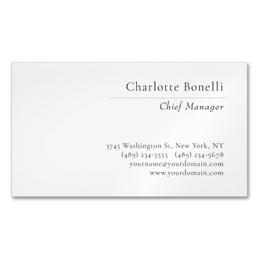 Professional Modern Minimalist Plain Black & White Magnetisch Visitekaartje (Voorkant)