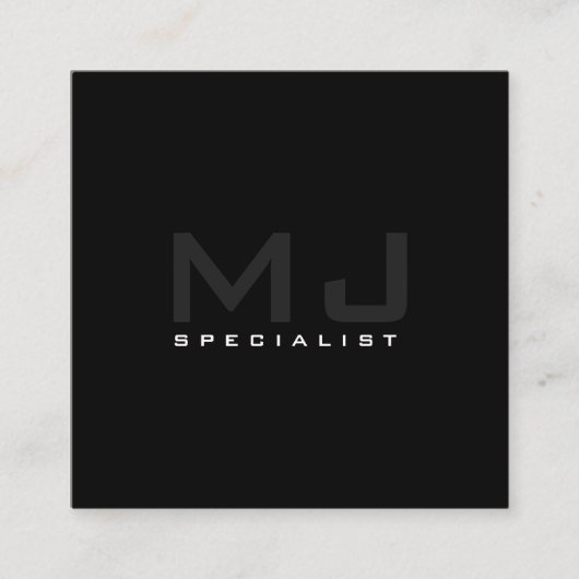 Professional Monogram Black Square Visitekaartje (Voorkant)