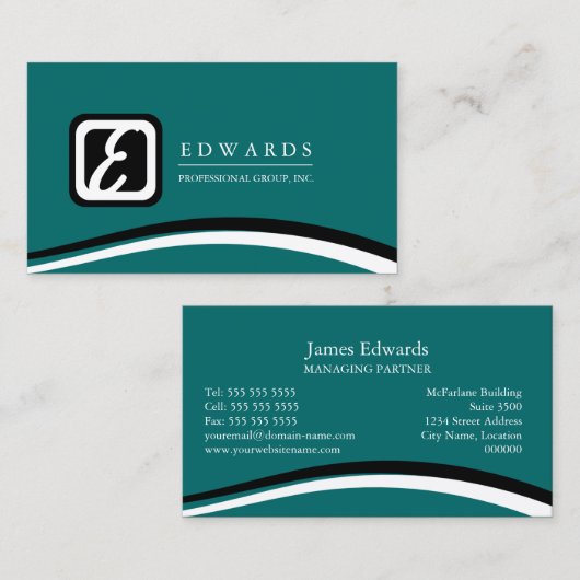 Professional Monogram Blauwgroen Visitekaartje (Voorkant / Achterkant)