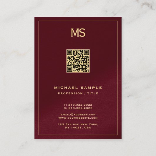 Professional Monogram QR Code Signature UV Matte Visitekaartje (Achterkant)