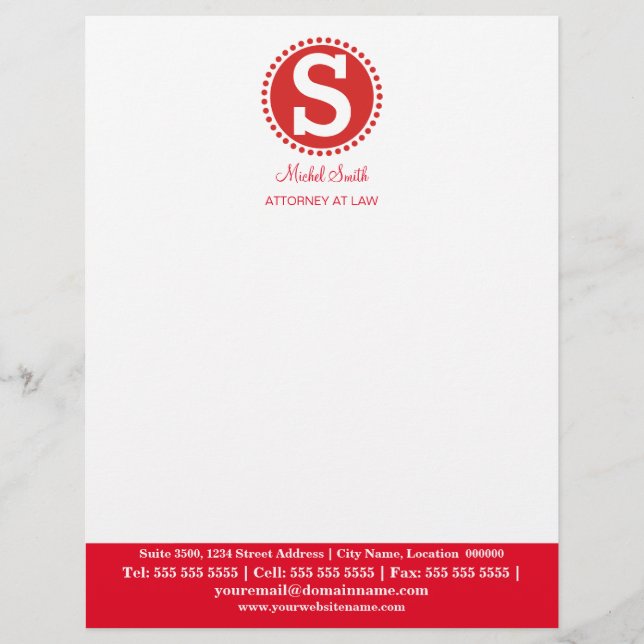Professional Monogram Red Briefhoofd Sjabloon (Voorkant)
