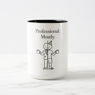 Professional. Mostly. – Funny Office Humor Coffee  Tweekleurige Koffiemok