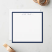 Professional Navy Blue Simple Line Modern Elegant Notitiekaartje (Voorkant / Achterkant in situ)