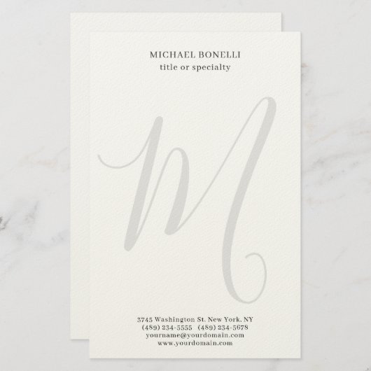 Professional Plain Modern Minimalist Monogrammed Briefpapier (Voorkant / Achterkant)