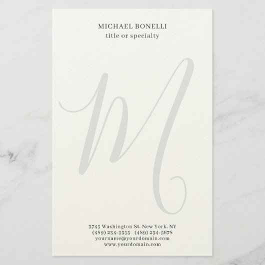 Professional Plain Modern Minimalist Monogrammed Briefpapier (Voorkant)